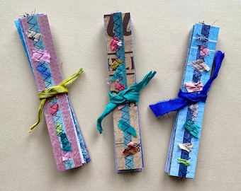 Stitched Confetti Paper Strips for Junk Journals, Handmade Embellished Scrapbooking Ephemera, Sari Scrap Borders