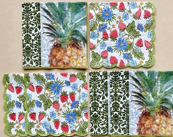 Fruit Napkins for Decoupage, Junk Journals, Mixed Media, Art Journaling, and Crafting; Pineapple & Strawberries