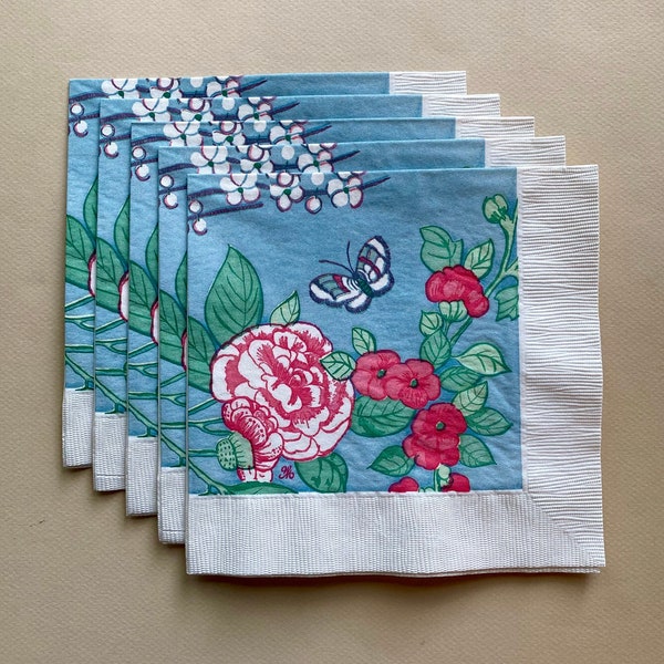 Vintage Floral Napkins for Decoupage and Junk Journals, Mixed Media and Crafting, Flowers and Butterfly, Museum Collection, Set of 5