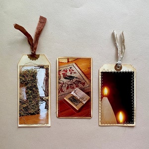 Stitched Book Page Junk Journal Tags Handmade, Large Vintage Style Gift Tags