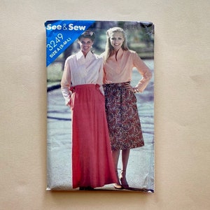 May include: Vintage sewing pattern envelope featuring two women wearing skirts. The pattern is for sizes S-M-L and is labeled "See & Sew 3249".