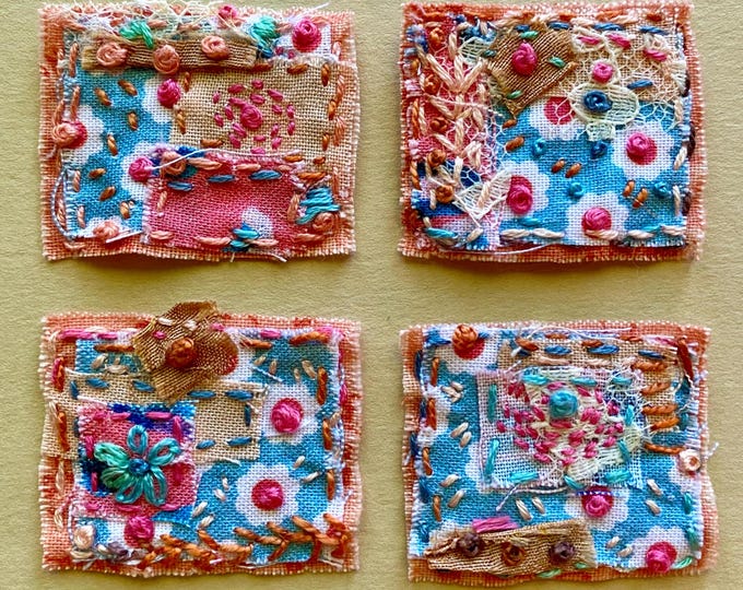 Handmade Slow Stitched Small Fabric Clusters for Junk Journals, Hand ...