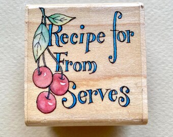 Rubber Stampede Recipe Card Label Wood Rubber Stamp, "Recipe For", Cherries A2152C, Journals, Cookbooks
