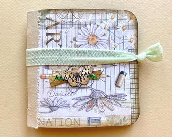 Blank Handmade Floral Mini Junk Journal, Pocket Art Journal, Travel Sketch Book