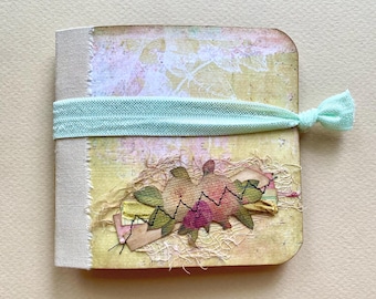 Blank Botanical Mini Junk Journal, Handmade Pocket Art Journal, Neutral & Soft Colors, Small Glue Book