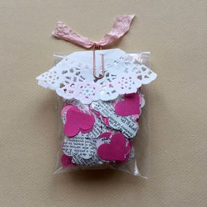 Book Page Heart Confetti, Shades of Pink Confetti,400 Heart Table Scatter, Vintage Book Page Confetti, Envelope Confetti, Valentine Confetti