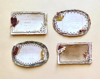Stitched Paper Frames for Junk Journals, Handmade Grungy Ephemera, Vintage Style, Set of 4