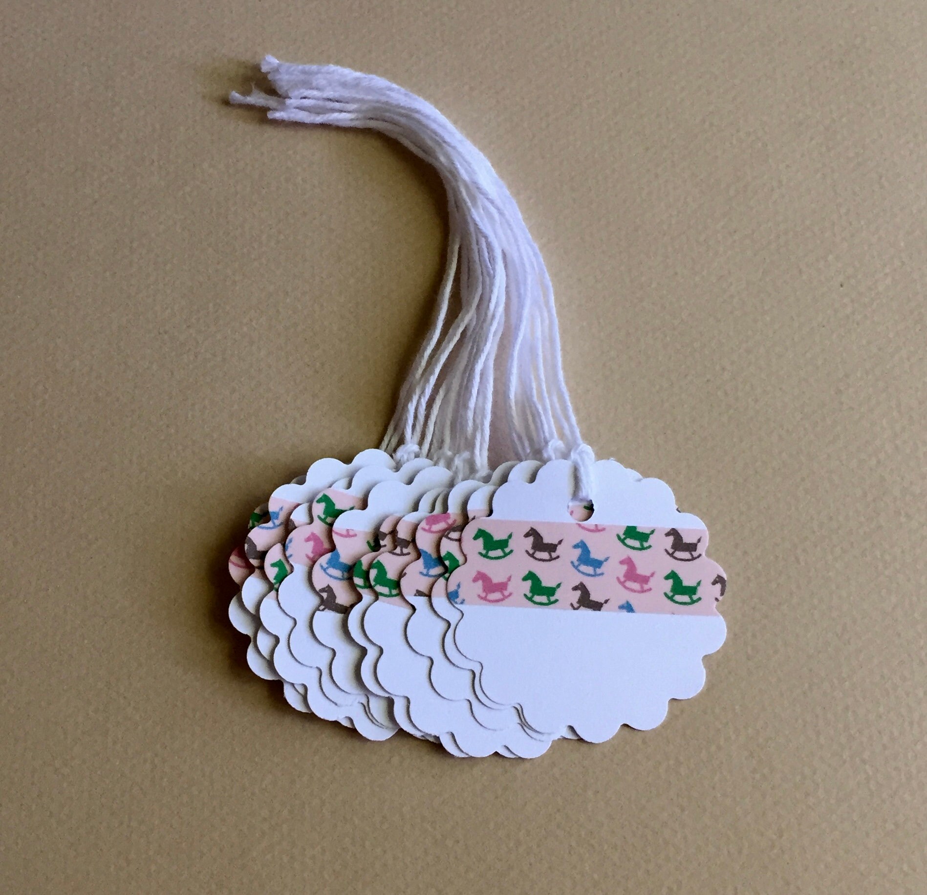 Pink Baby Shower Gift Tags, Handmade Rocking Horse Gift Tags, Junk Journals, Set of 10