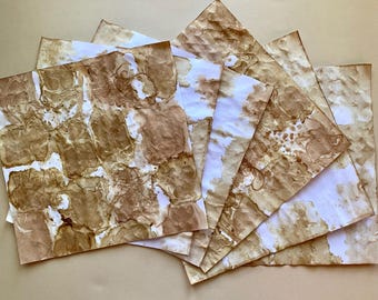 Grungy Tea Bag Dyed Junk Journal Paper, Textured Stained Collage Sheets, Set of 6