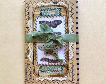 Mini Junk Journal Butterfly Folio, Handmade Paper Bag Stitched Trifold for Writing & Ephemera