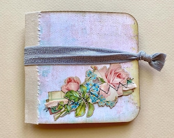 Blank Botanical Mini Junk Journal, Handmade Pocket Art Journal, Pink & Neutral, Small Glue Book