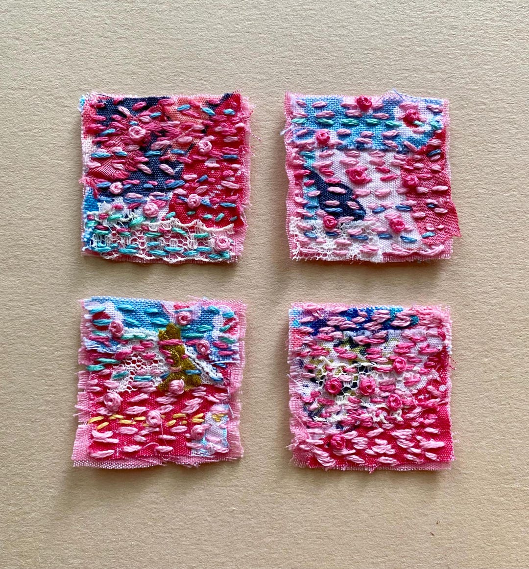 Handmade Slow Stitched Small Fabric Clusters for Junk Journals, Hand ...