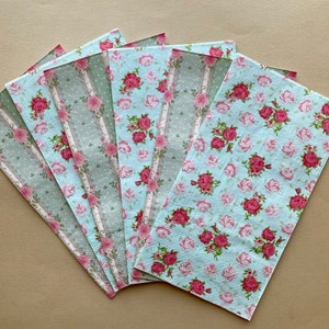 Pretty Shabby Chic Floral Napkins for Decoupage and Junk Journals, Mixed Media, Art Journaling, and Crafting, Pink Roses, Set of 6