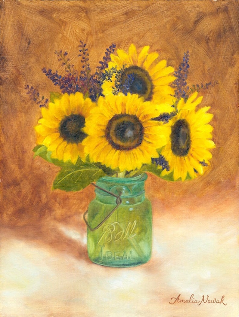 Sunflower Painting Mason Jar Print Sunflowers in Ball Jar Etsy