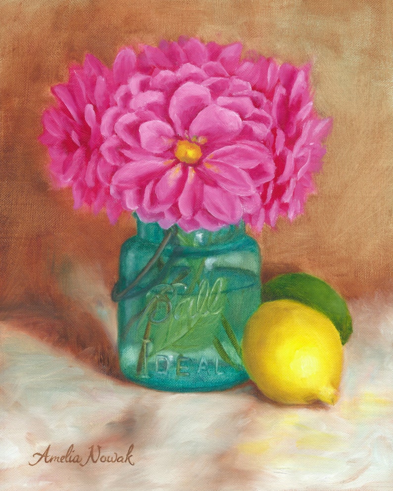 Mason Jar Painting Ball Jar Painting Dahlias in Ball Jar Etsy