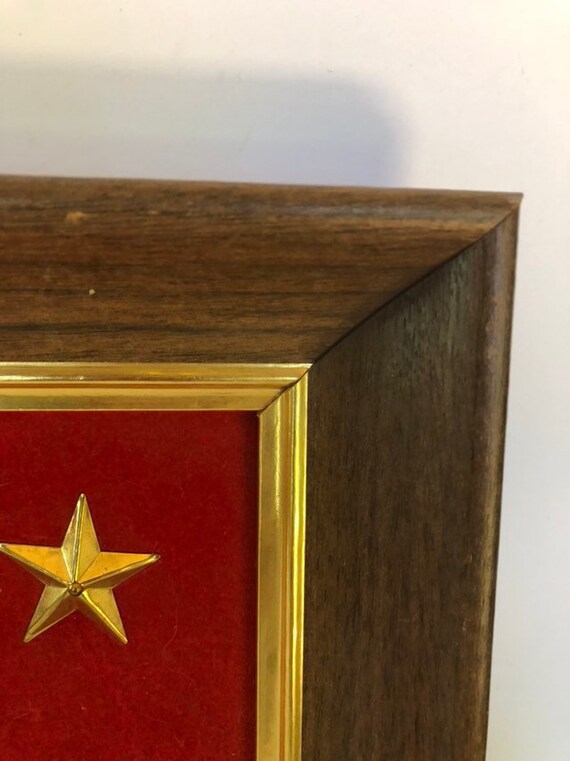 Vintage Framed Cast Metal Golden Eagle Plaque On Red Velvet Made By Academy Arts Patriotic Americana Early American