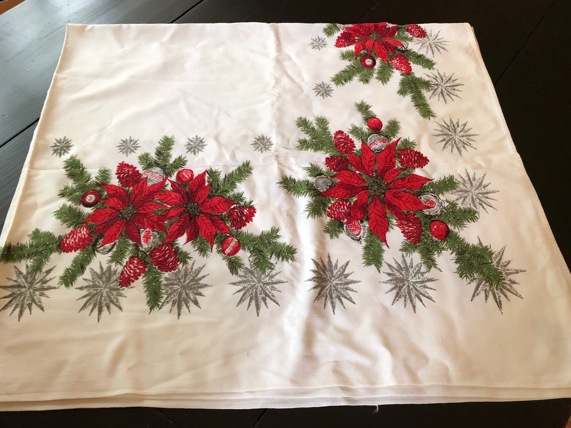 Vintage 58 X 52 White Cotton Poinsettia And Etsy