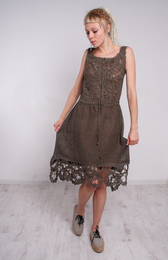 Crochet Dress Linen Midi Sundress Handmade Lacy Dress Cocktail Summer  Sundress Khaki Lace Dress Evening Dress Boho Chic Dress Boho Sundress - Etsy