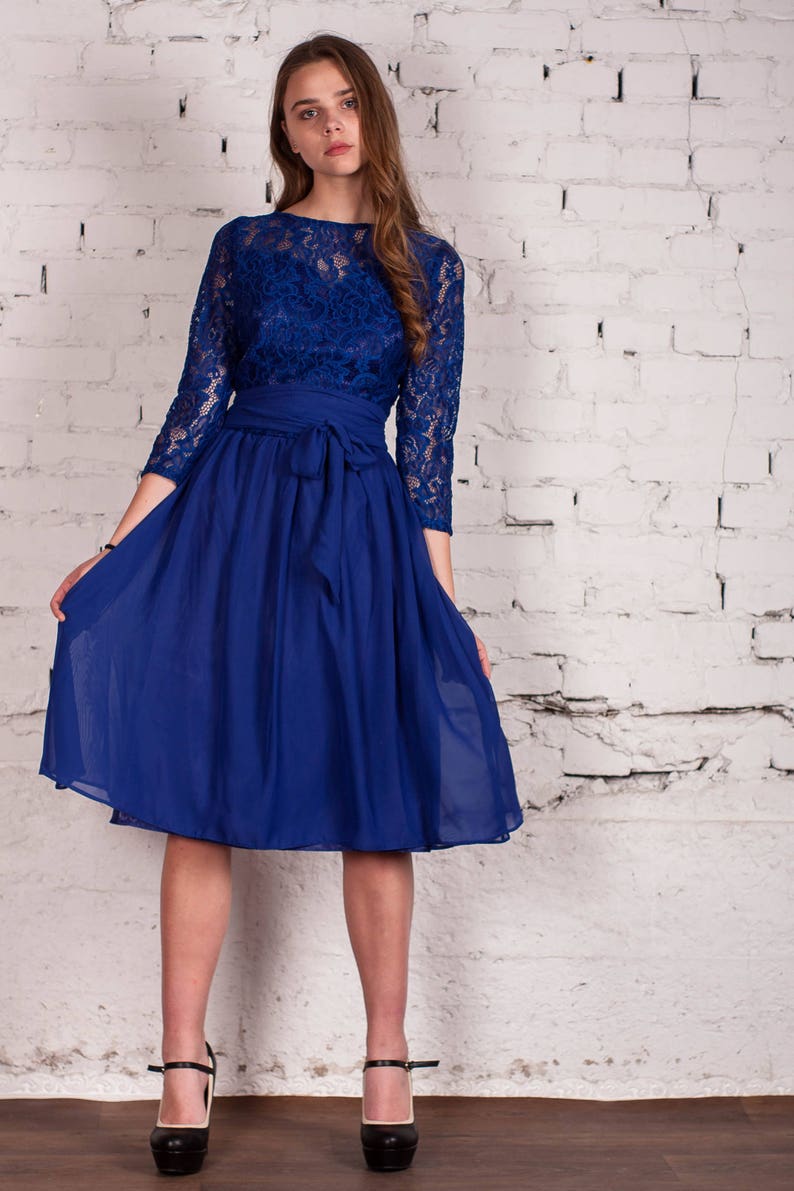 Cobalt Prom Dress Flared Bridal Dress Cocktail Dress Etsy