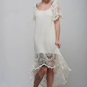 Wedding crochet Dress asymmetric Dress Handmade Maxi Dress Crochet IVORY Dress KNIT lacy Dress CrocheT EVENING Dress Knit sleeve floor Dress