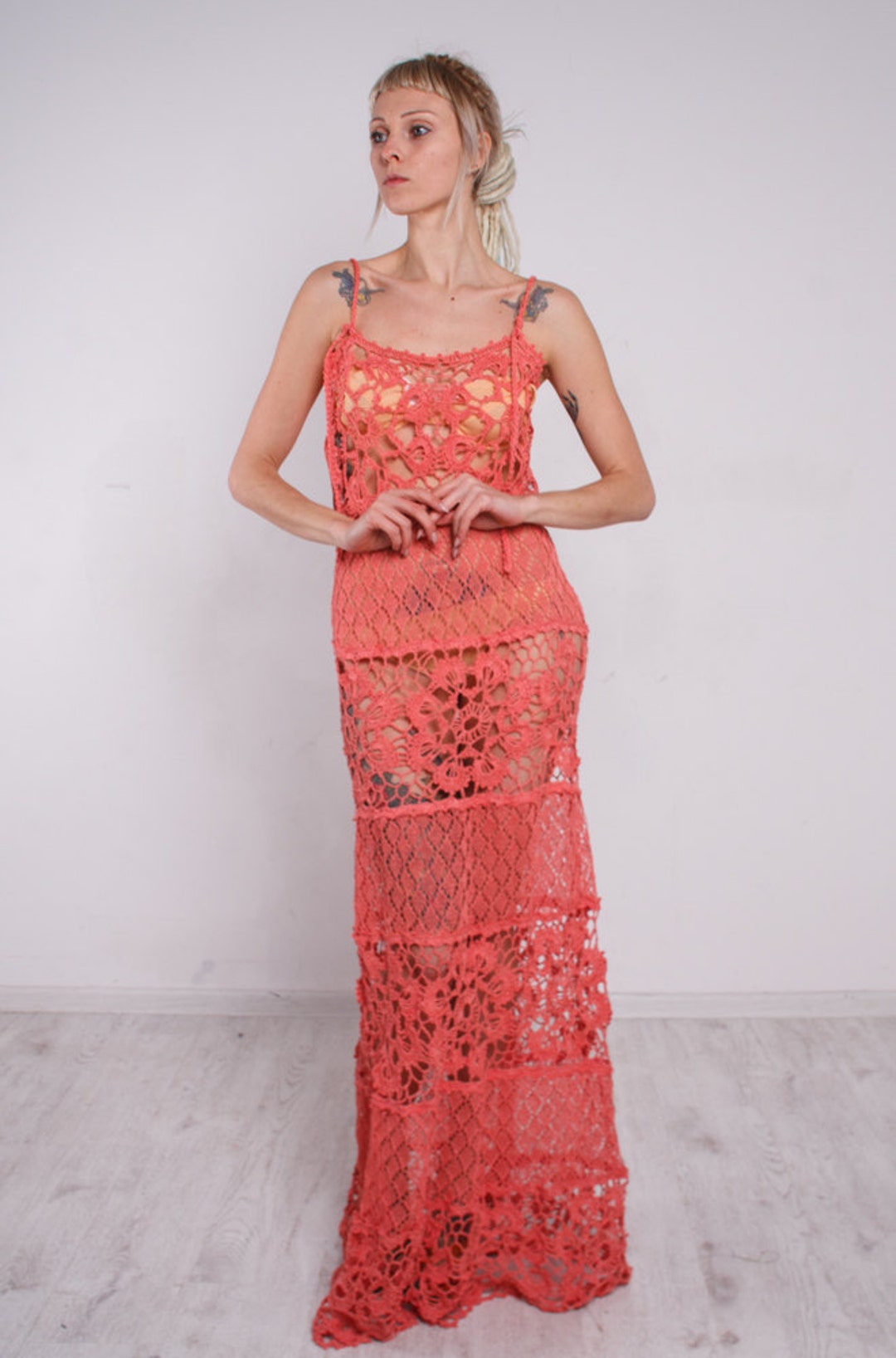 coral crochet maxi dress CORAL CROCHET MAXI DRESS 6 / White