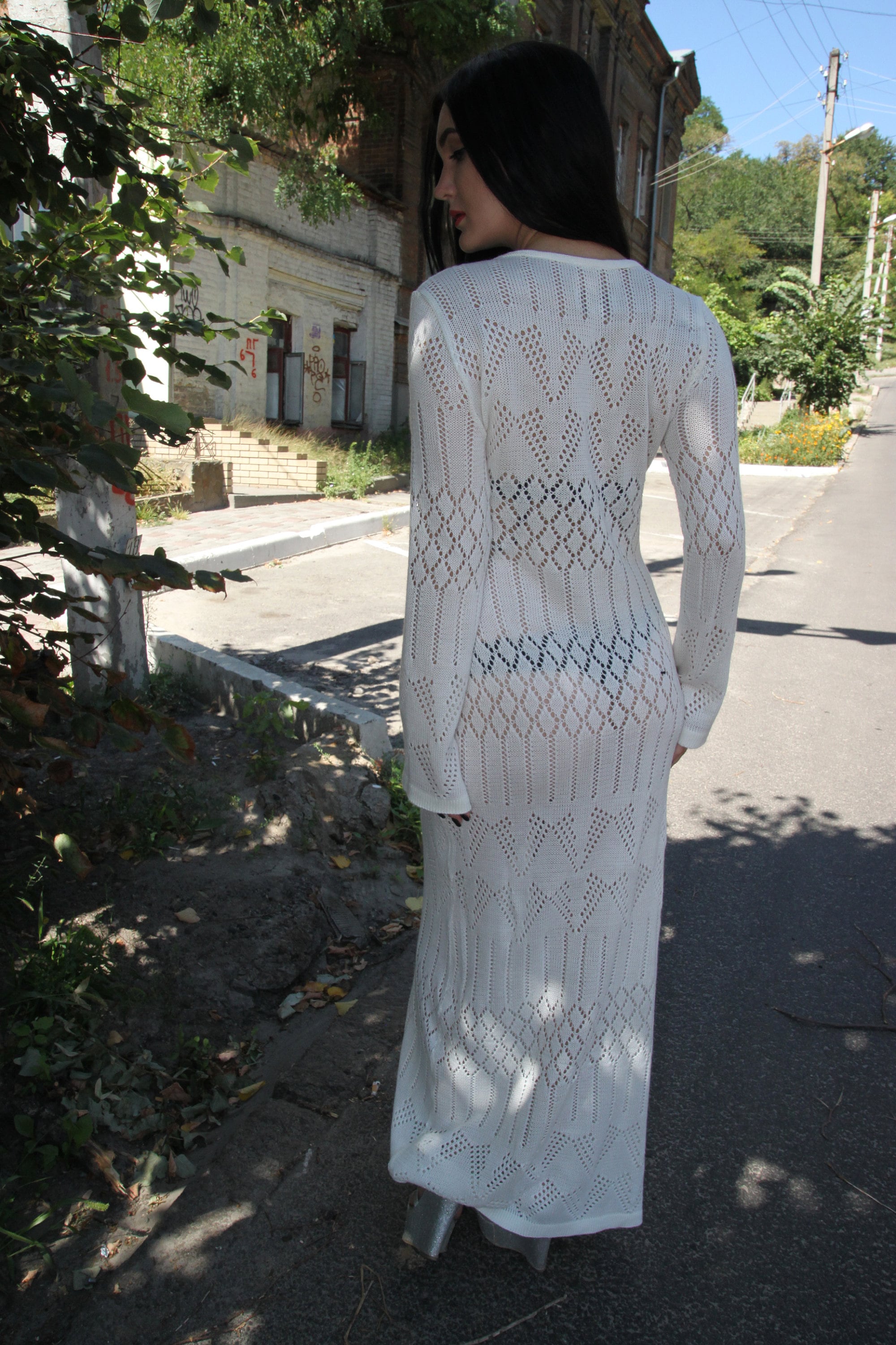 white crochet dress long sleeve Handmade Wedding Maxi Dress Crochet White Dress Wedding Dress Fringe White  Dress Irish Lace Dress Plume Cotton Dress Crochet Wedding Gown