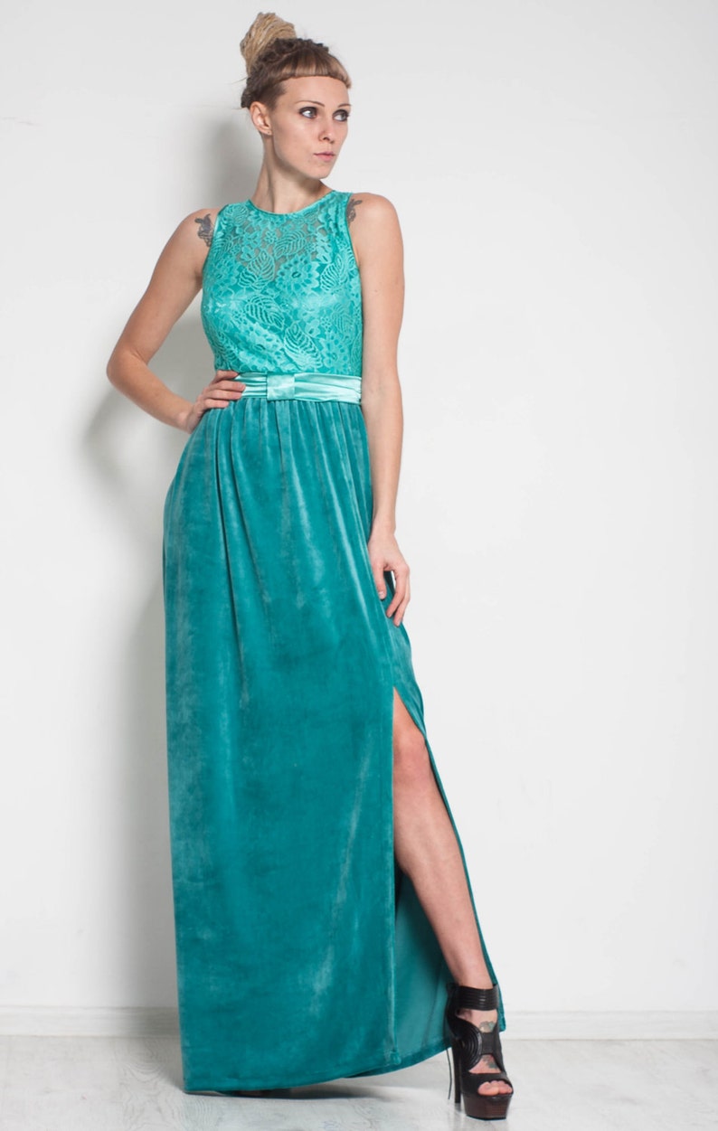 Mint Prom Dress Maxi Formal Dress Evening Velvet Split Dress Etsy