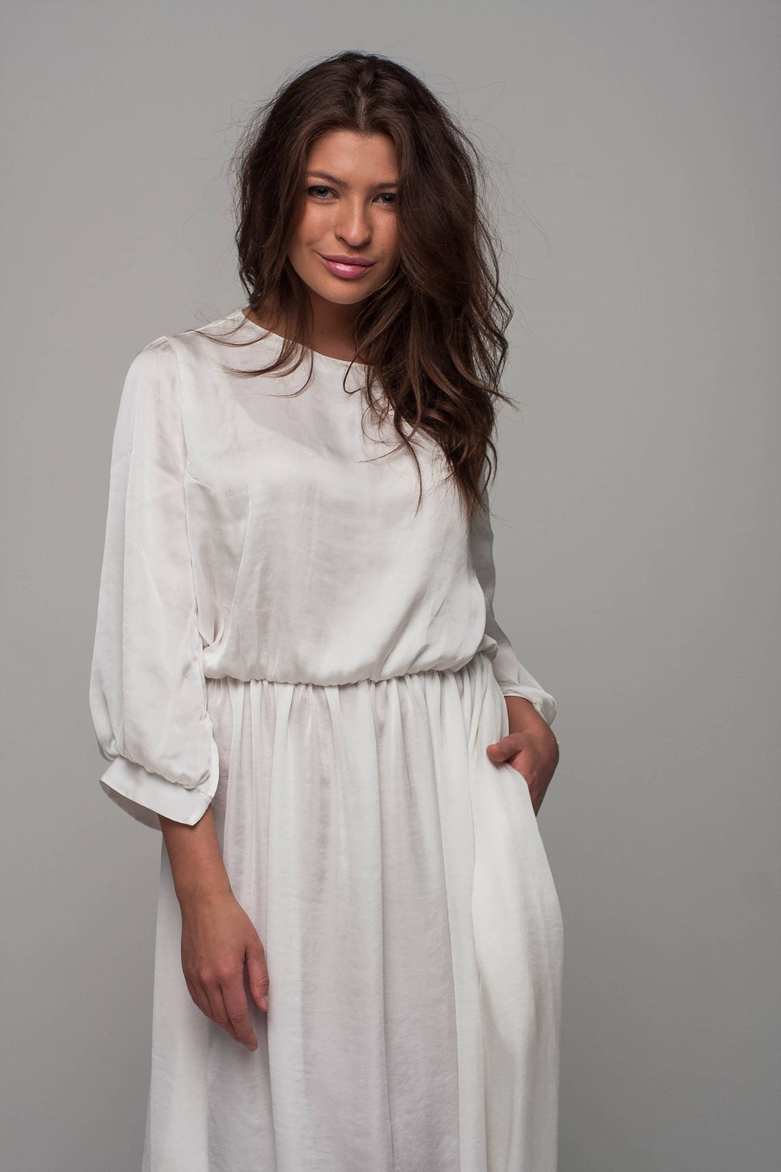 White Bridal Dress Silk Loose Dress Bridesmaid Midi Dress Etsy