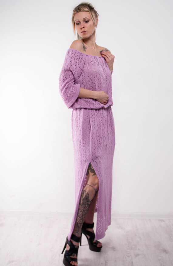 open lace back dress Vintage Pink Crochet Gown - M main image 1