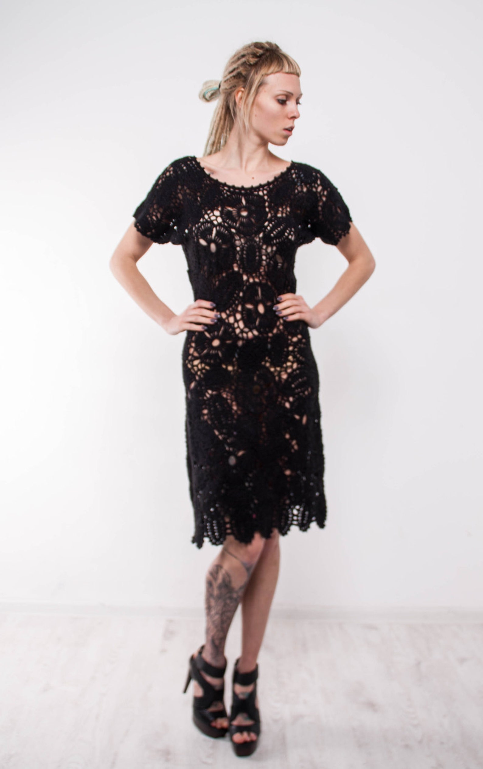 Crochet Dress Black Crochet Dress Small Black Dress, Mini Lacy Crochet ...