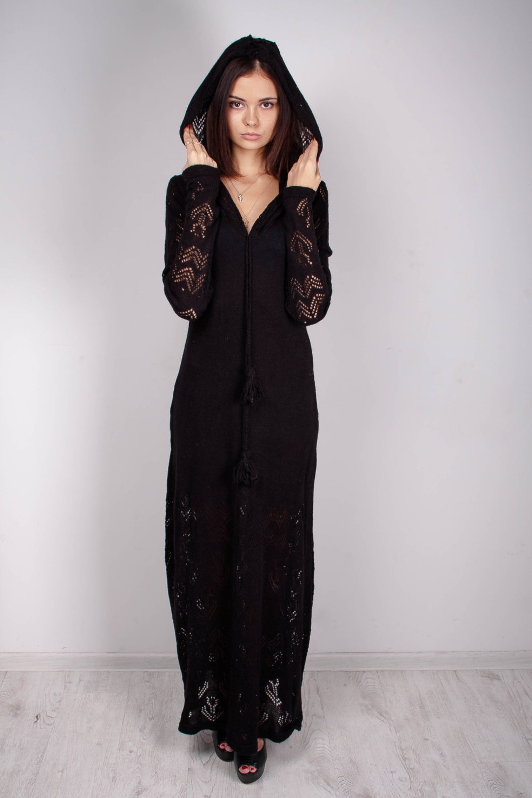 crochet black maxi dress Black Crochet Spaghetti Strap Padded Boned Underwire Cut Out Maxi Dress