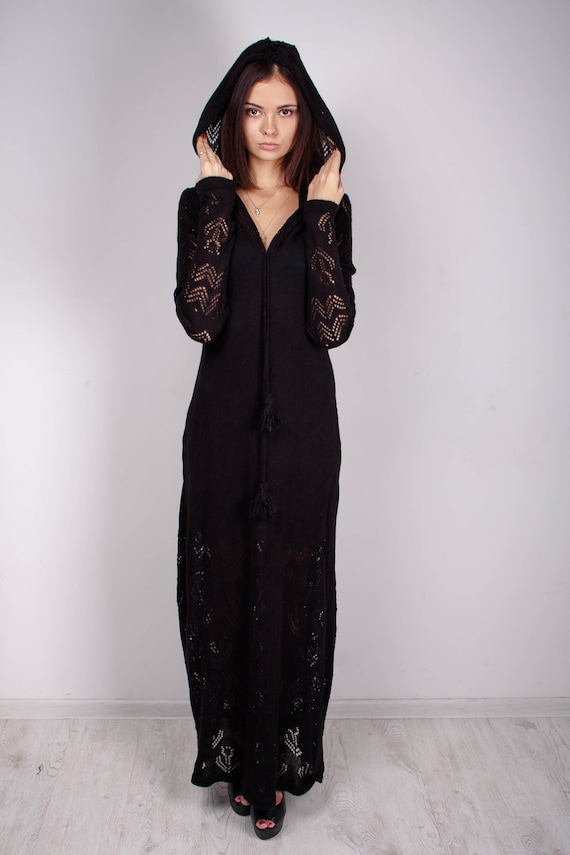 black crochet maxi dress