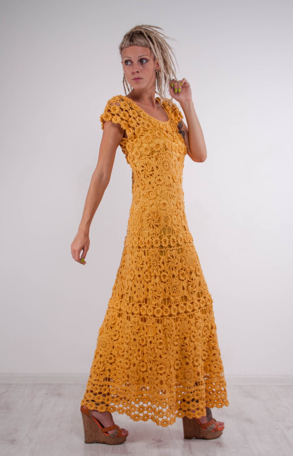 Crochet Maxi Dress Handmade Formal Dress Ready to Ship Party Lace Dress