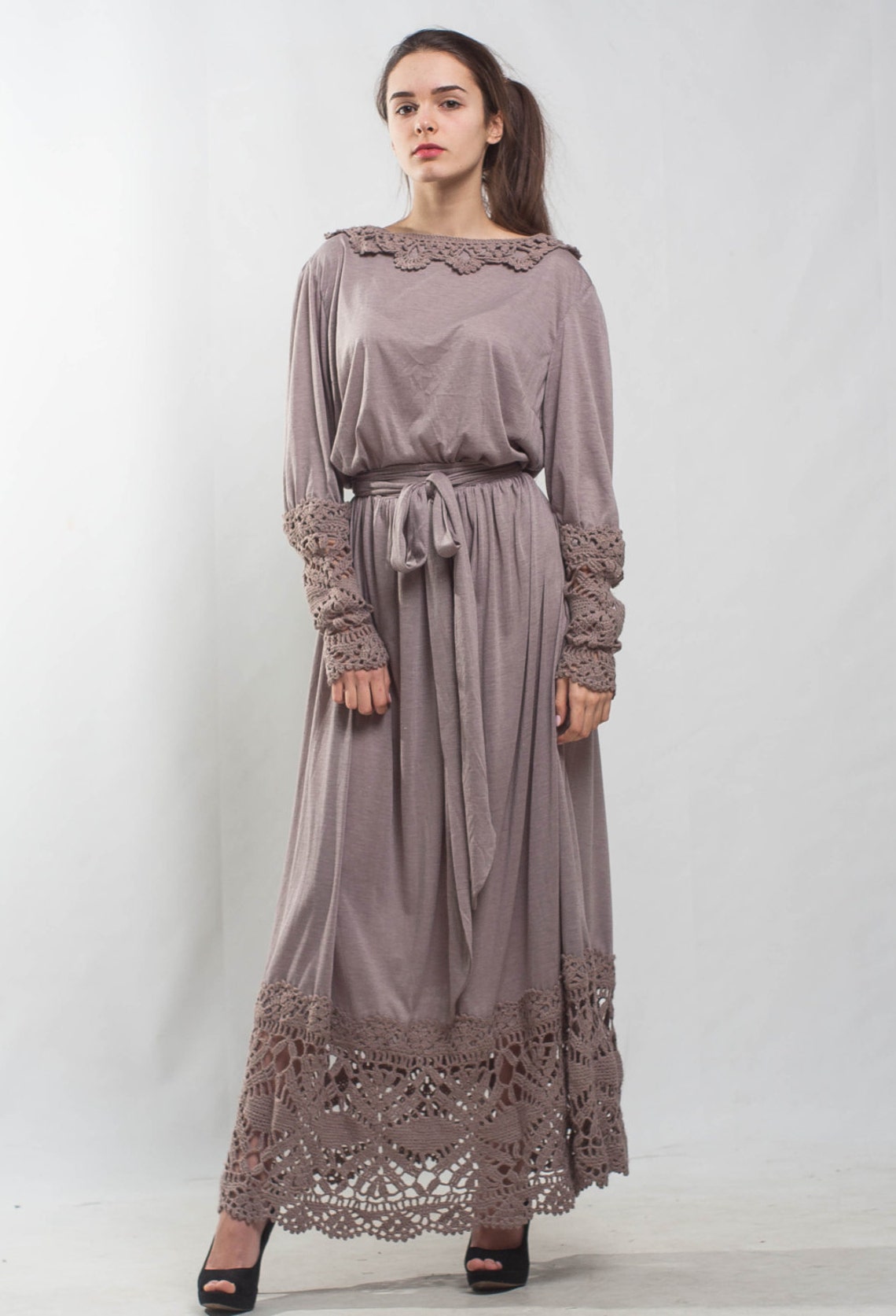 Formal Mocha Dress Lace Crochet Dress Beige Prom Dress Long - Etsy