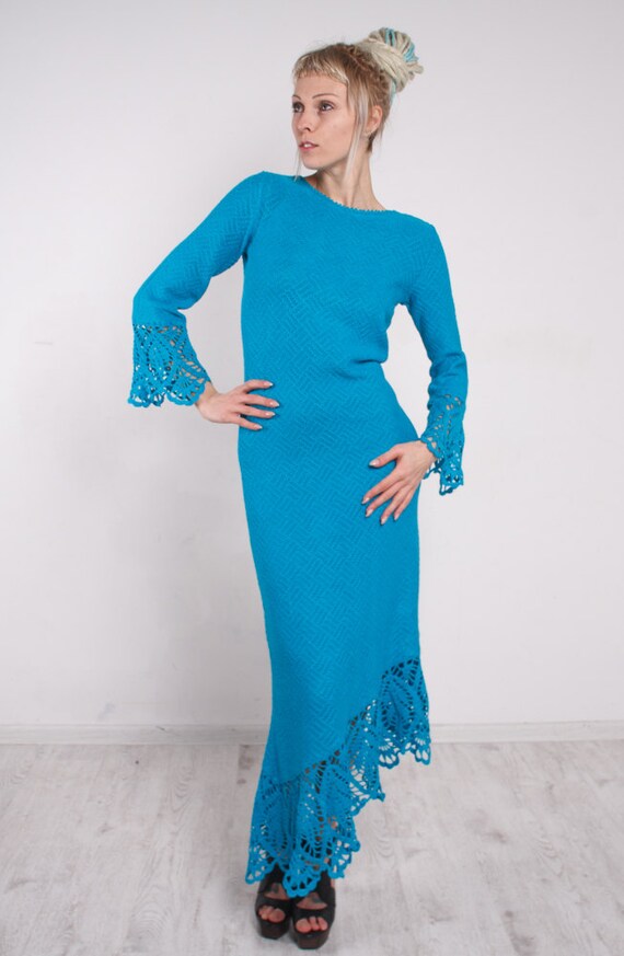 turquoise crochet dress Crochet dress Crochet turquoise dress maxi sundress Crochet blue lacy sundress turquoise viscose dress Crochet Beachwear dress evening gown