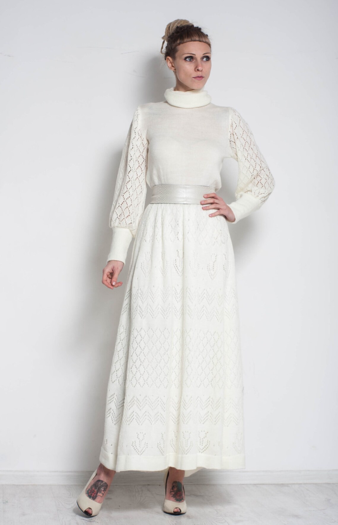 white turtleneck lace dress