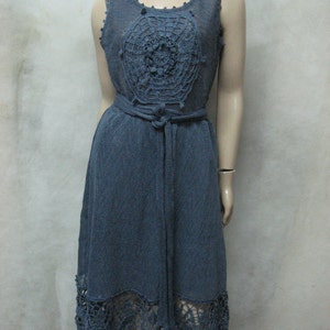 Bohemian blue Crochet Dress ,CROCHETED Linen Tunic, Blue KNITTED Sundress, Lacy Knitted Dress