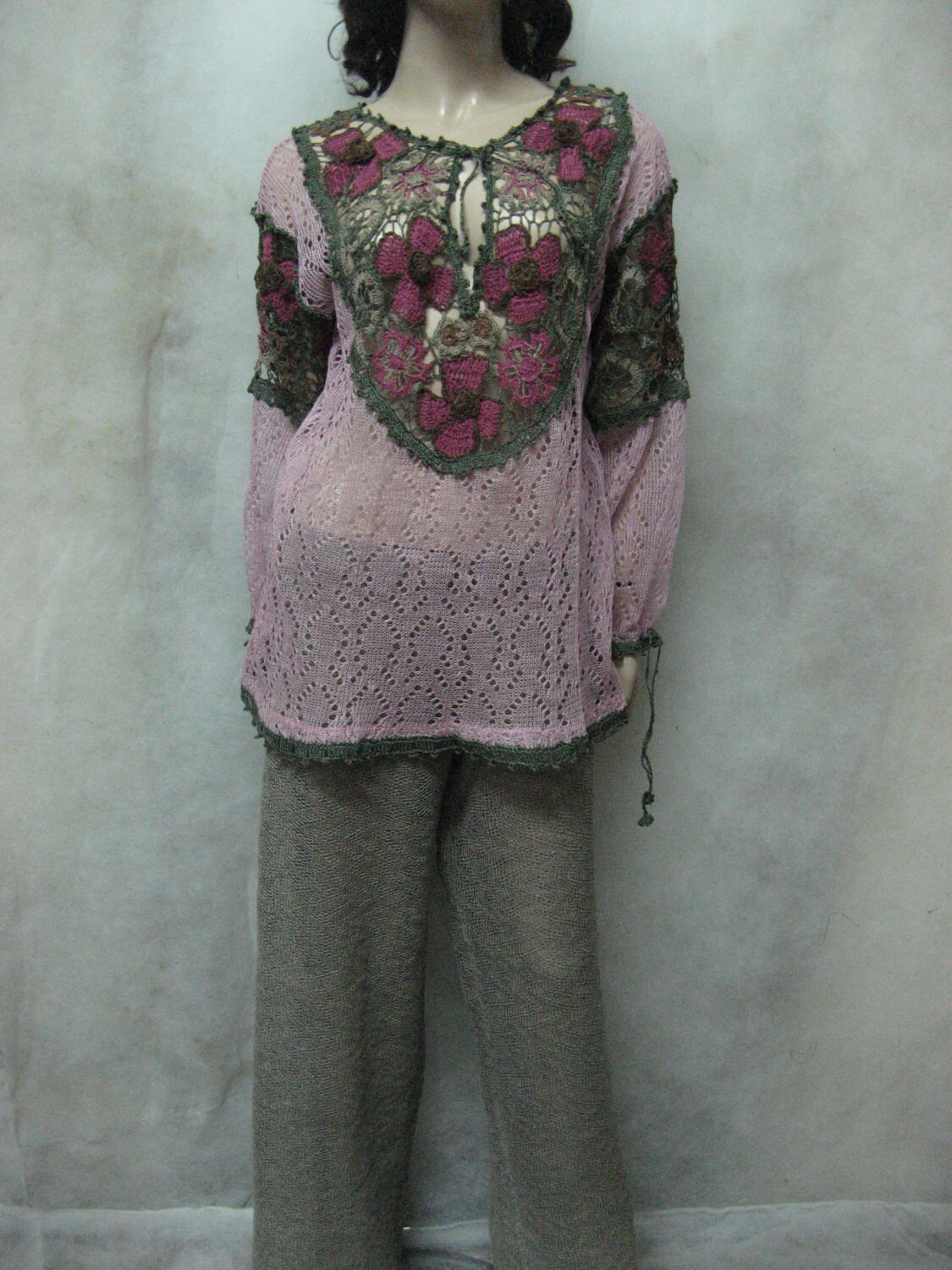 Crocheted Ethnic Tunic KNITTED Ash-pink Tunic CROCHETED - Etsy