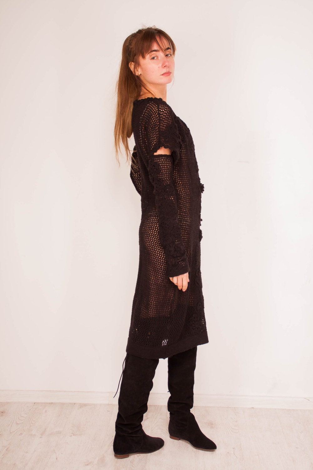 Tremendous Crochet Lacy Dress Small Black Dress Mini Crochet - Etsy