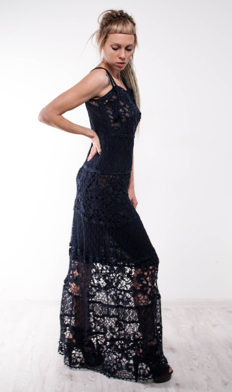 Crochet Navy Dress Maxi Navy Dress Maxi Sundress Blue Lacy Sundress ...