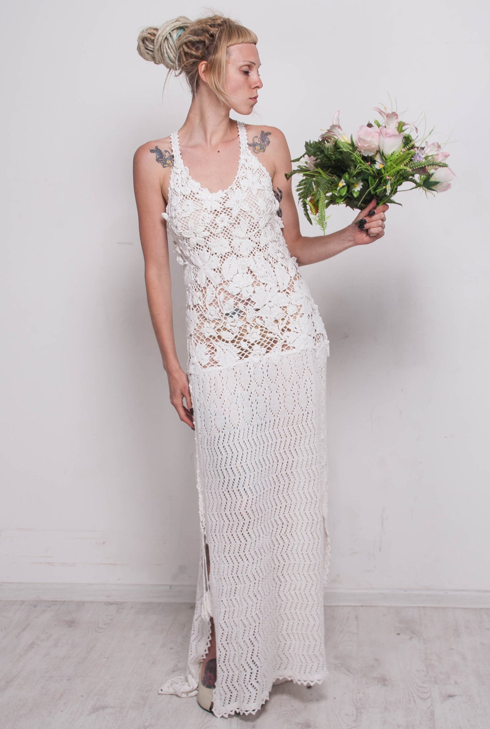 Crochet White Dress KNIT Wedding Dress White Viscose Dress Etsy