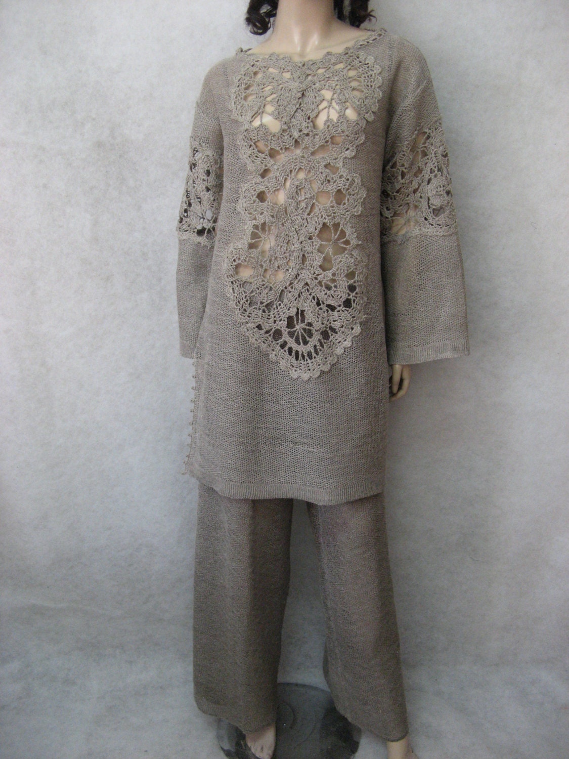 Crocheted Ethnic Costume KNITTED Gray Tunic CROCHETED Women - Etsy