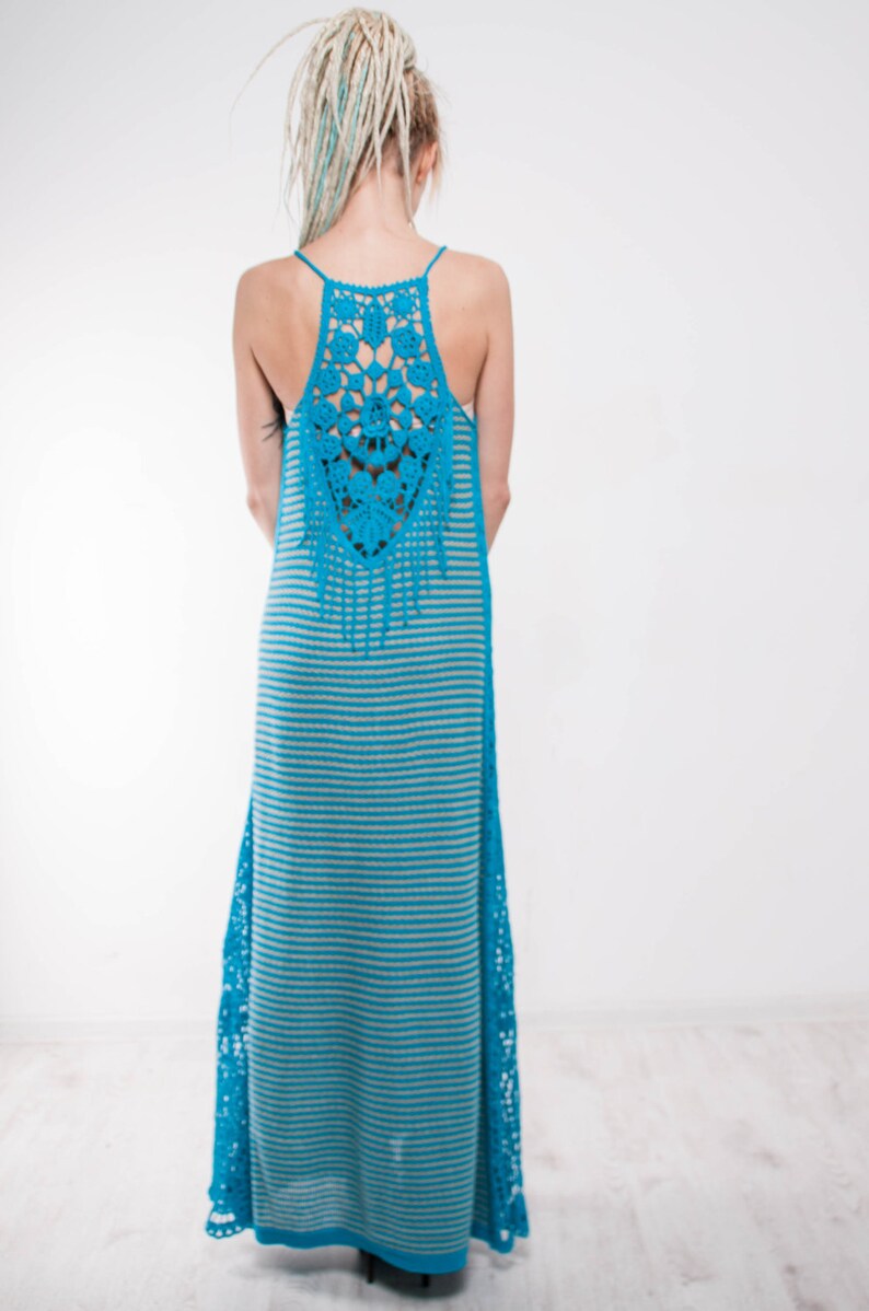 Crochet Striped Dress Crochet Turquoise Dress Maxi Sundress - Etsy