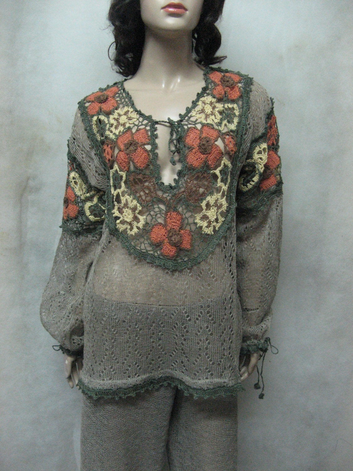 Crocheted Ethnic Tunic KNITTED Gray Tunic CROCHETED Women - Etsy