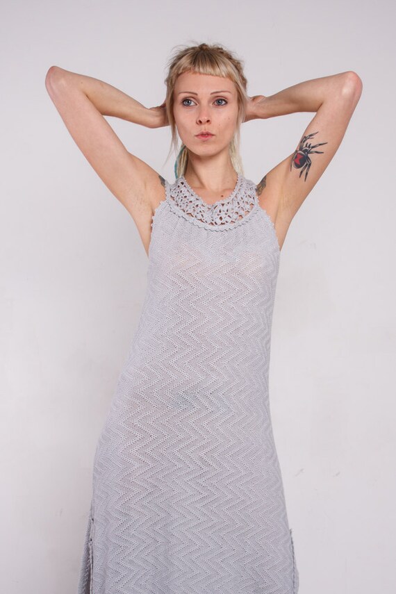 grey crochet dress IRFE Grey Metallic Crochet Handmade Gown