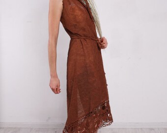 brown slip dress midi SITANO Women's Sorrento Crochet Cover-up - Natural main image 1