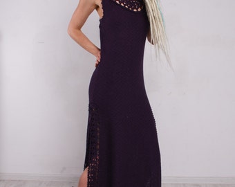Crochet dress Crochet maxi dress maxi dress Crochet purple lacy sundress Handmade viscose Dress Crochet Beachwear dress evening purple gown