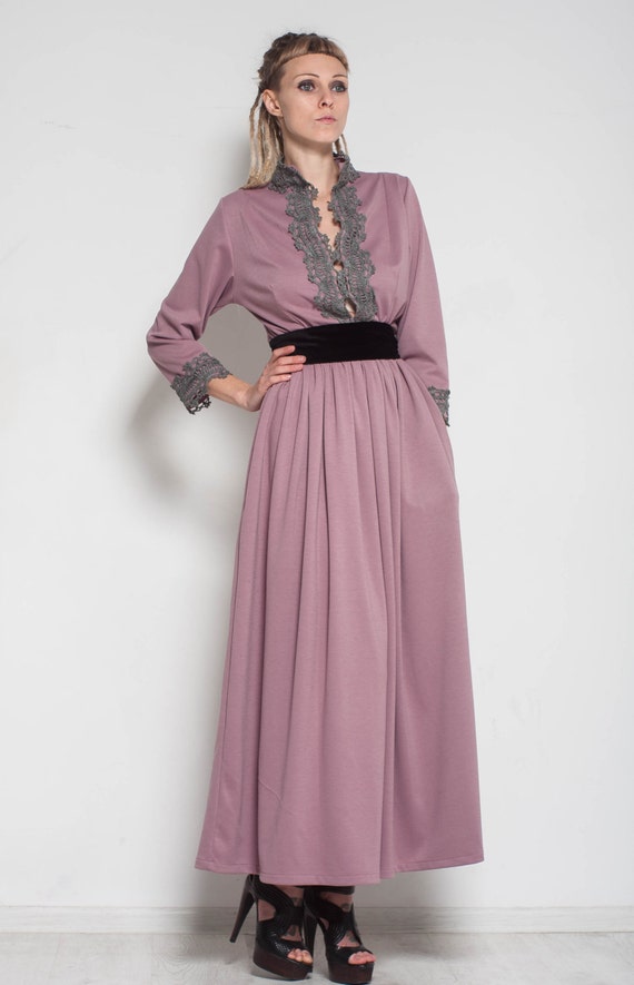 chinese dress ladies Mauve Lace Trim Maxi Dress main image 1