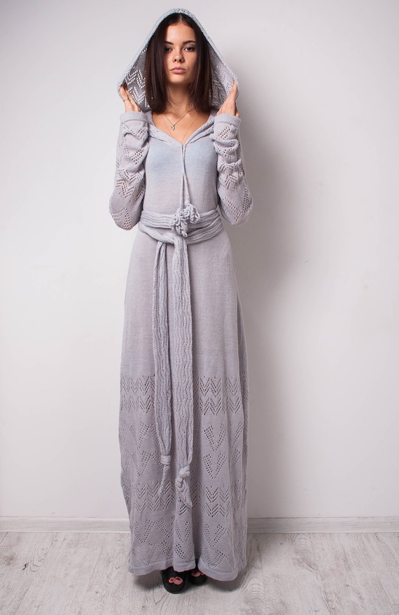 gray crochet maxi dress Crochet Linen Maxi Dress: Grey Beachwear Oversized Lacy Sundress Handmade Summer Dress with Pockets