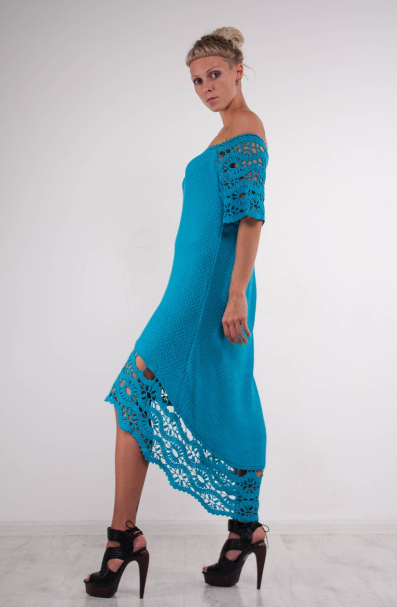 CROCHET turquoise asymmetric Dress Handmade Maxi Dress Crochet | Etsy